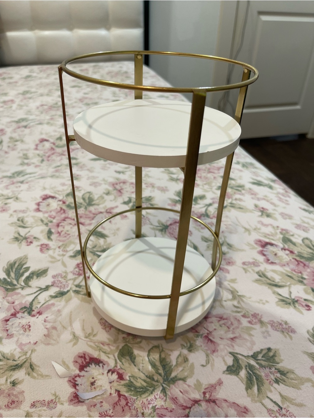 Two-Tier White & Gold Decorative Stand